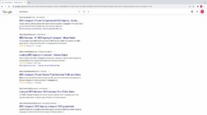 A screenshot of a Google search showing Quirky Digital being ranked at the top of Google for seo liverpool